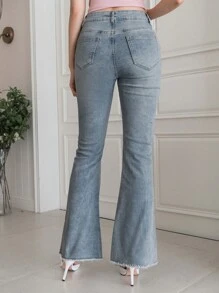 DAZY Women Casual Slim Fit Flared Jeans With Frayed Hem - Blue - View 5