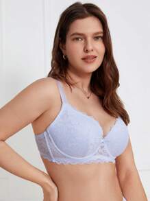 Plus Floral Lace Underwire Bra Lingerie - White - View 8