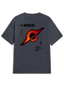 男士休闲圆领口号印花短袖 T 恤，夏季 - 灰色 - 查看 6