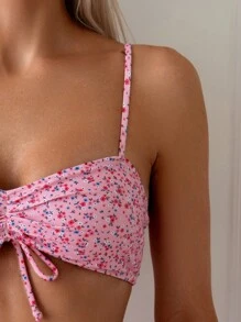 Swim Mod Women Printed Drawstring Ruched Bikini Set, Paired With A Bra And Swimwear Bottom, For Beach Vacation Summer - Multicolor - View 3