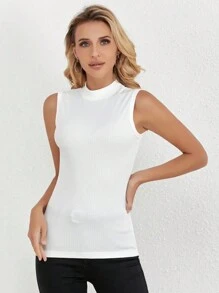 INAWLY Camiseta básica de verano de color sólido con tejido de costilla