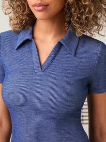 Forever 21 Blue Cut-Out Back Tie Waist Polo Neck Dress