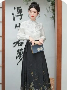 2024 Spring Summer New Chinese Style Embroidered Shirt Top - White - View 5