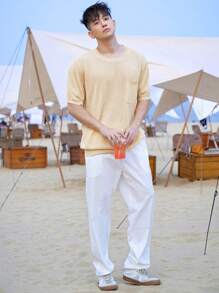 DAZY Men Plain Knitted Top For Summer Vacation - Yellow - View 5