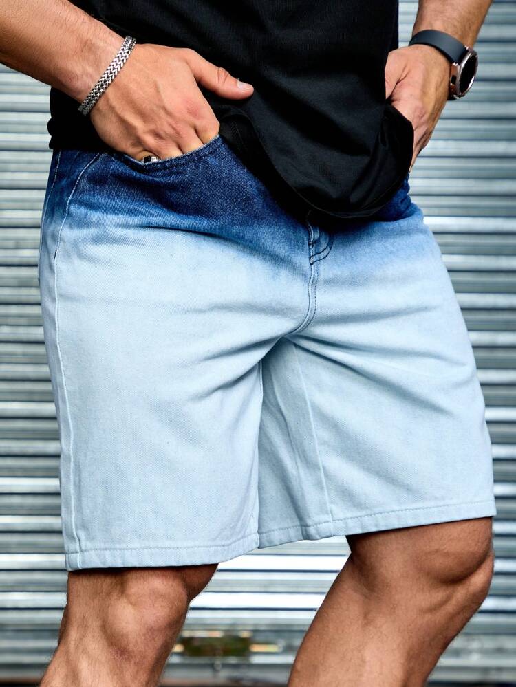 Men Casual Gradient Denim Shorts, Spring/Summer