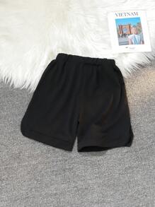 SHEIN Summer Young Boy Casual Letter Print Bow Bermuda Shorts