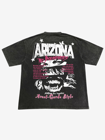 Street Life Men's Anime Character Print Washed Vintage Short Sleeve T-Shirt