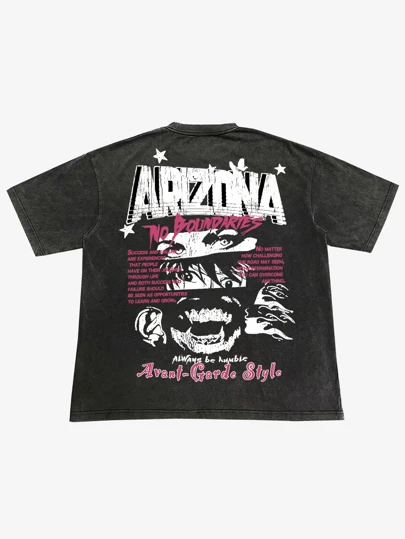 ROMWE MEN Street Life 男式动漫人物印花水洗复古短袖 T 恤