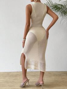 Breezaya Women Sleeveless Slim Fit Hollow Out Knitted Dress For Vacation