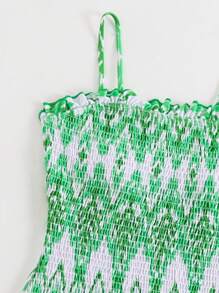 SHEIN Swim Summer Beach Women Holiday Random Printed Bandeau Tie-Dye One-Piece Swimsuit With Ruffles And Slim Fit - Green - View 5