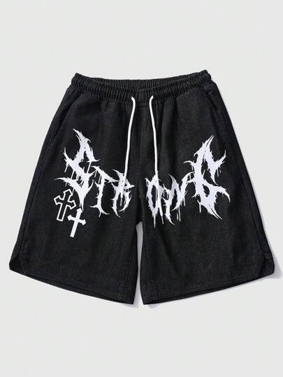 Street Life Jeansshorts Für Herren Mit Slogan-aufdruck, Geeignet Für Den Alltag Im Frühling Und Sommer