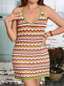 Breezaya Vestido de tirantes hueco de rayas para mujeres de talla grande para las vacaciones de verano