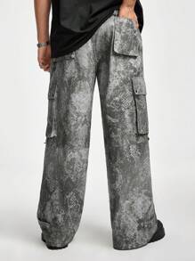 Manfinity VCAY Men Casual Snake Pattern Printed Multi-Pocket Cargo Pants