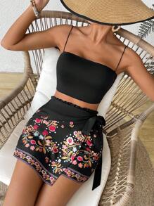 EMERY ROSE Shorts negros para mujer bordados minimalistas - Negro - Ver 6