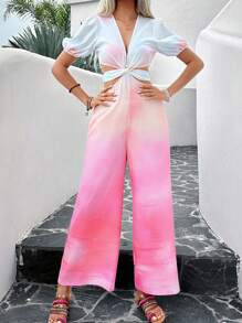 SHEIN VCAY 女性時尚漸變色寬鬆連身褲，適用於度假