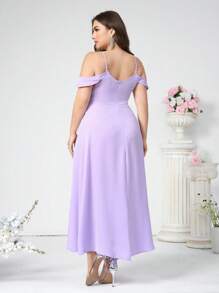 SHEIN Belle 女式大尺碼純色側開叉設計優雅伴娘禮服 - 紫羅蘭色 - 查看 2