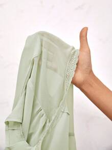 SHEIN Frenchy Plus Size Women Elegant Solid Color Ruffle Short Sleeve Round Neck Summer Dress - Green - View 9