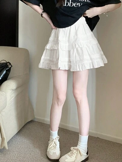 花卉印花少女连衣裙，纯色高腰褶皱休闲度假裙，女士