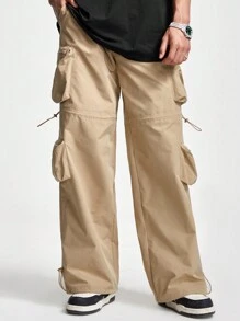 Manfinity VCAY Men Simple And Solid Colored, Wide Pocket, Loose Fit Pants - Khaki - View 6