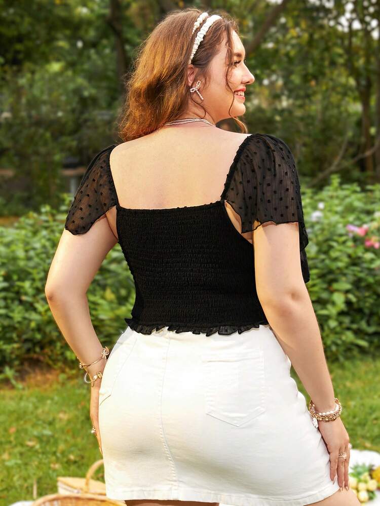 Plus-Size Ladies Play Slim-Fit Lotus Leaf Fake Two Clipped Fabric Fabric Vacation Rural Pastoral Romantic Style Shirt