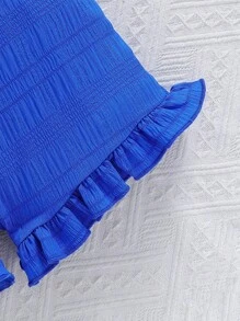 SHEIN Young Girls' Summer Solid Color Double-Layer Ruffle Hem Tank Top And Shorts Set With Hairband, Cute 2pcs/Set