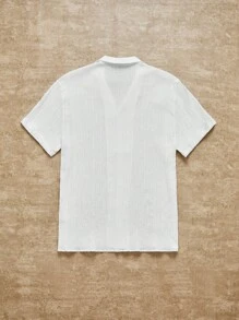 Manfinity VCAY Men Solid Button Front Shirt Baggy Short Sleeve Collar Shirt Plain White Shirt For Boyfriend Gift - White - View 2