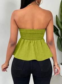 Chiquease Kvinnor Enfärgad rem Volang Trim Tube Top för vår/sommar - Grön - Visa 2