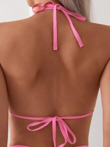 SHEIN Swim Summer Women's Halter Neck Bikini Set With Edge Binding