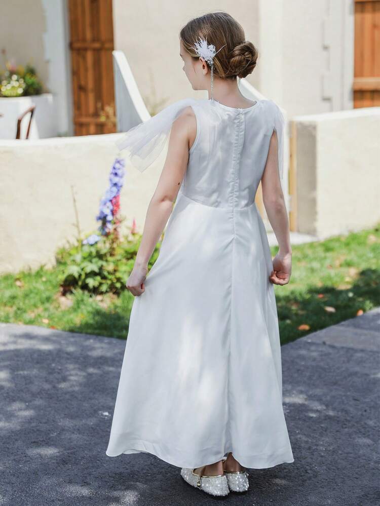 Tween Girl Elegant And Gorgeous Long White Party Dress For Mother's Day Wedding Season Birthday Party And Other Occasions Like Evening Party Or Performance
