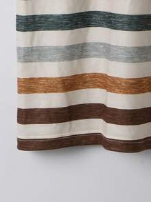 女款复古条纹 V 领短袖休闲 T 恤，夏季 - 棕色 - 查看 6