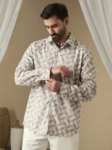 Manfinity Homme Camisa casual suelta de manga larga para hombre con impresión geométrica para primavera/verano - Multicolor - Ver 3