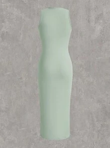 SHEIN EZwear Women Knitted Solid Color Bodycon Dress - Mint Green - View 2