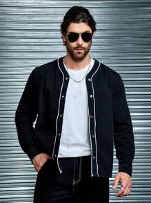 Manfinity Homme Men Black Denim Baseball Jacket - Black - View 1