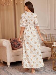 PalaceNights Nachtjurk met V-hals en bloemenprint van kant en patchwork voor dames