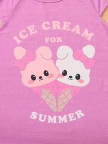 Tween Girl Two Pieces Set Of Cute Ice Cream Printed Sleeveless Nightgowns - Multicolor - View 6