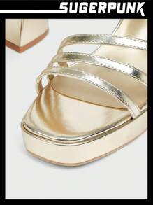 Sugerpunk Sandalias de tacón alto elegantes para mujer con diseño de rayas y suela con plataforma, adecuadas para fiestas y ocasiones formales