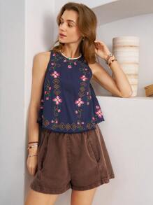 Bohemela Women's Casual Loose Fit Mid-Waist Brown Shorts