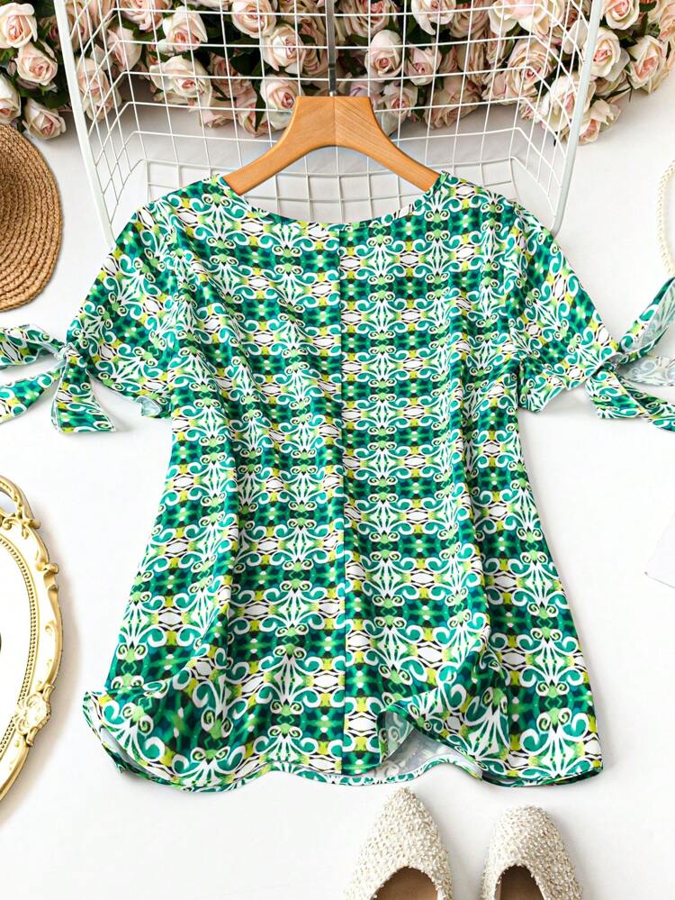 Plus Size Women Random Printed Short Sleeve Daily Shirt