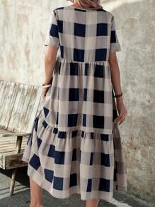 EMERY ROSE 夏季休闲格子印花短袖连衣裙 - 彩色 - 查看 2