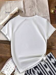 SHEIN LUNE Back-To-School Teacher's Day Dames Casual Eenvoudig Grappig Slogan Losse Ronde Hals Korte Mouw T-shirt Pullover, Geschikt Voor De Zomer