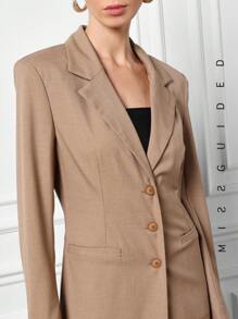 MISSGUIDED Notched Lapel Shoulder Pad Long Sleeve Longline Blazer Coat