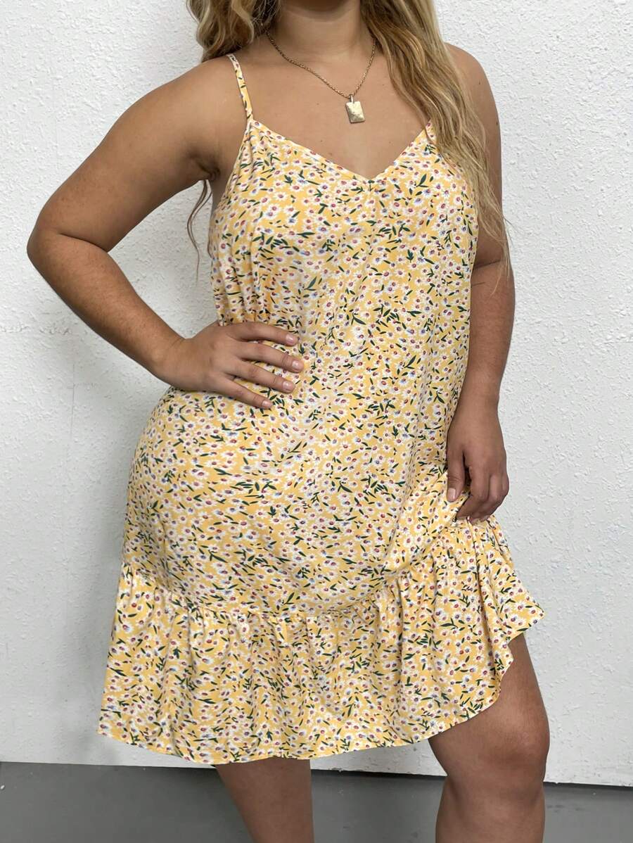 Celure Váy dây mảnh in hoa cỡ lớn cho nữ, mùa hè - Màu vàng - Xem 1