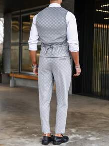 Manfinity Mode Men's Plaid Suit Set - Light Grey - View 2