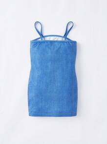 SHEIN Baby Girl Casual Denim Effect Bodycon Camisole Dress