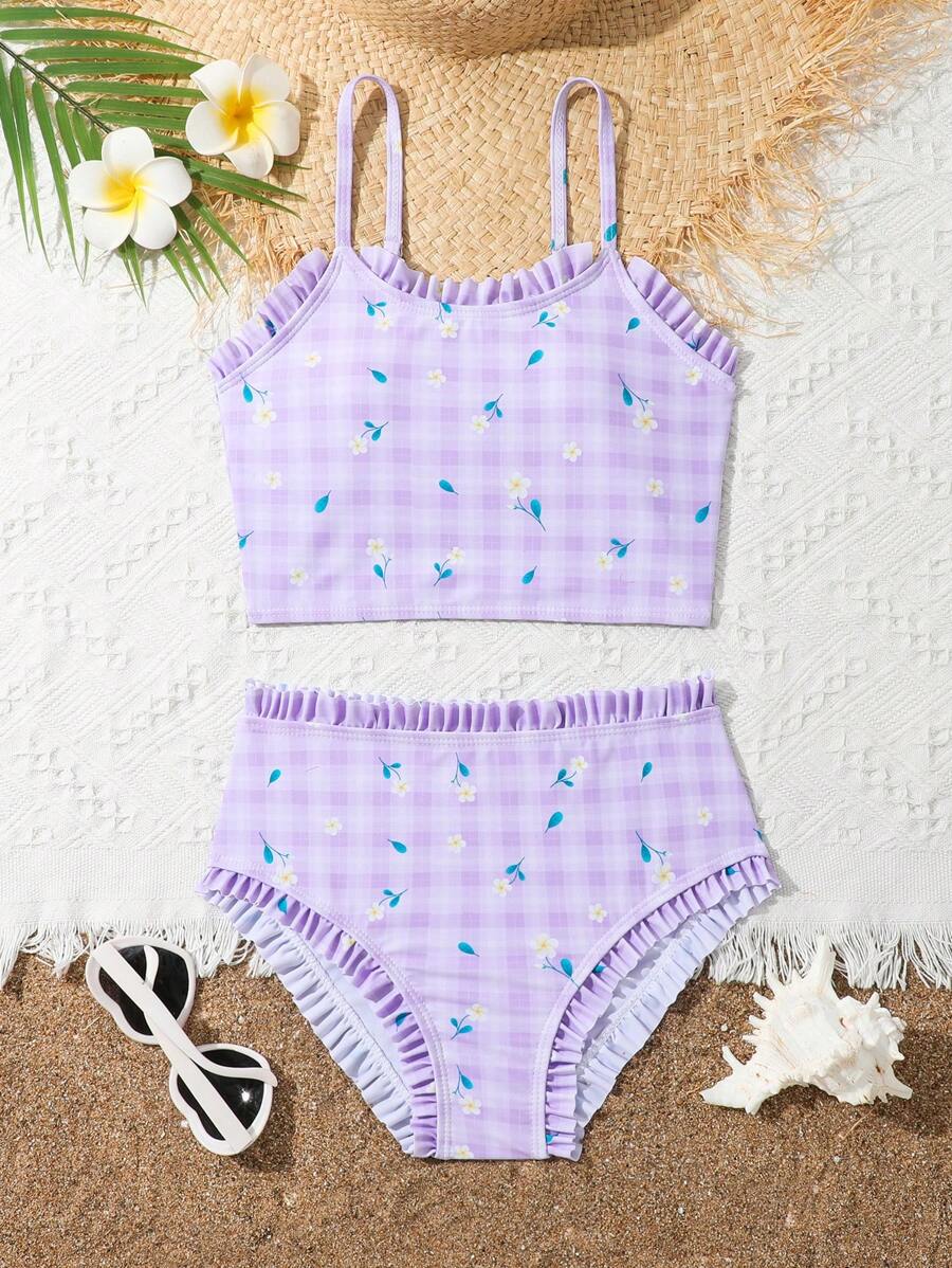 Maillot De Bain 3 Pièces Ado Fille - Haut + Bas Tanga + Jupe - 100% Polyester - Taille 8-14 Ans