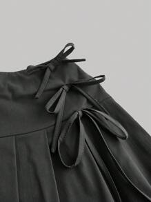 SHEIN MOD Summer Women Lace Splice Grey Skirt With Bowknot And Pleated Design, Versatile Style,Concert Women Outfit