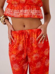 MUSERA Quần ống đứng cạp thấp in họa tiết dệt kim kiểu Ibiza, phù hợp cho mùa hè, phong cách boho chic, thanh lịch, lễ hội hóa trang, trang phục thường ngày. - trái cam - Xem 5