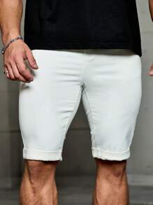 Manfinity Homme Men White Skinny Knee Length Denim Shorts