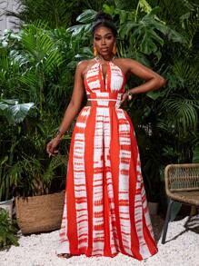 VaVaBold Women Simple Off-Shoulder Printed Jumpsuit For Everyday Wear - Orange - View 4