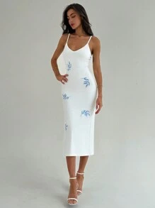 Aloruh Vestido de mujer con cuello en V, sin mangas y entallado con bordado y dobladillo largo, ideal para citas románticas
